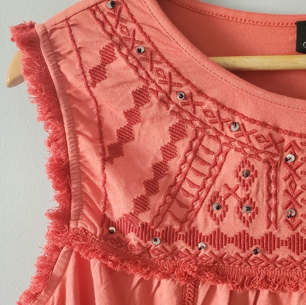 Curations Coral Seqined Tank/Shell Aztec Design - Picture 3 of 5